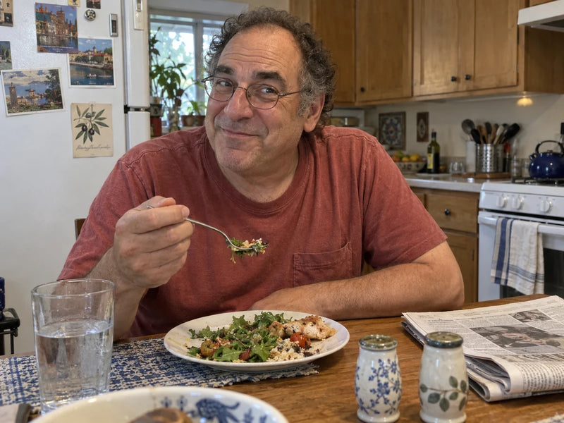 Man enjoying lunch at his kitchen table