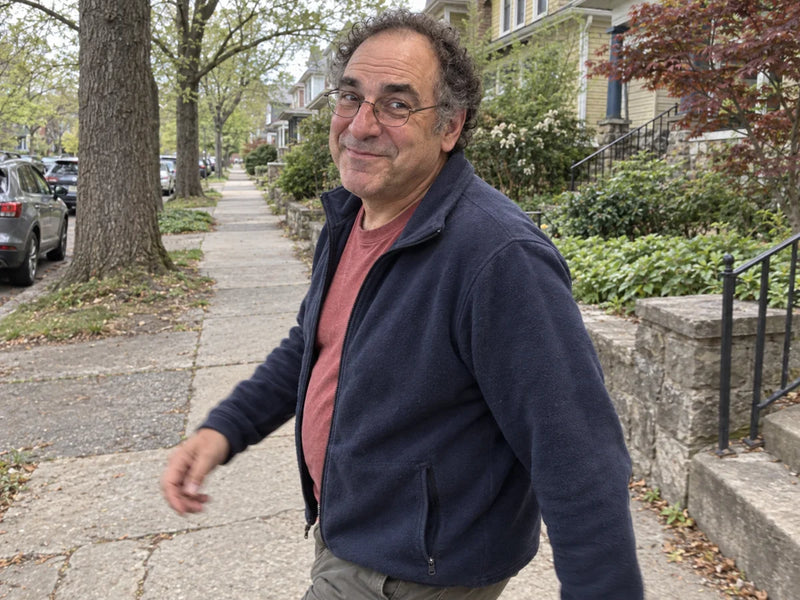 Man out for a walk in his neighborhood